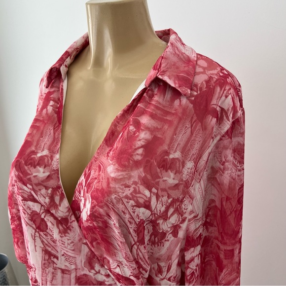 New ASOS Ruffle Chiffon Dress Sz 20 Long Sleeves Faux Wrap Toile Barbiecore - Picture 5 of 11